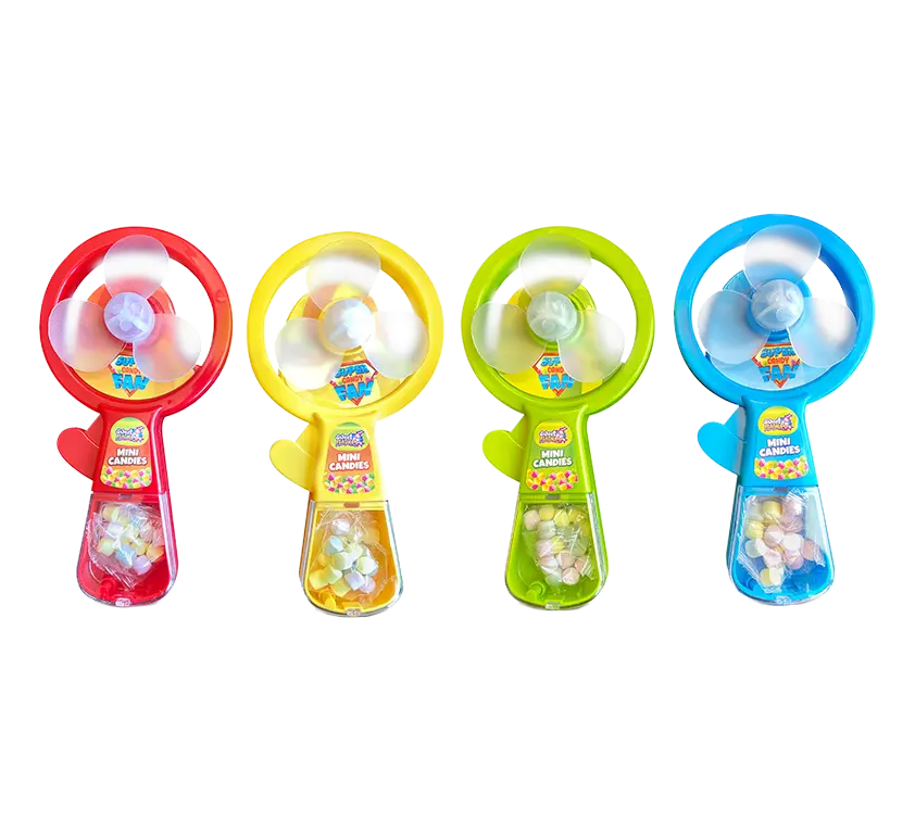 Colourful hand fans with small sweets in the base.
