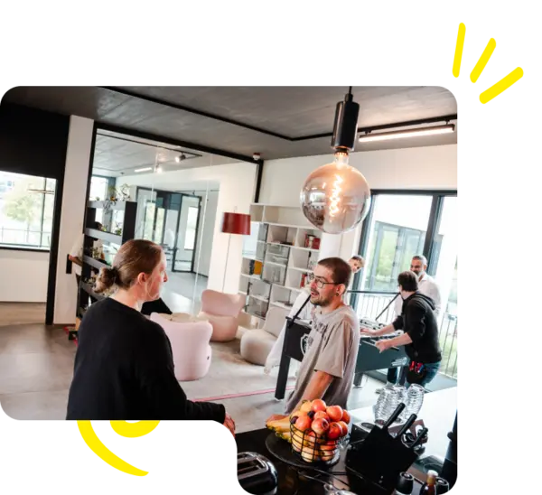 Employees talk to each other